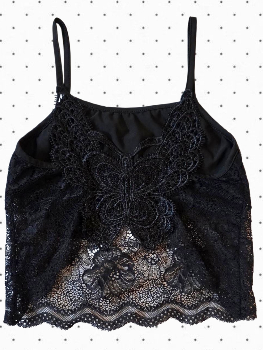 Black lace cami tops with butterfly detail